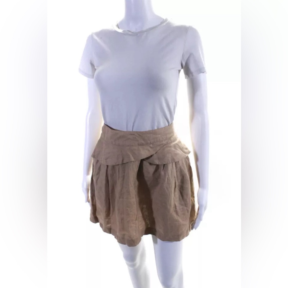 $295 CALYPSO ST BARTH 100% LINEN XS WOMENS WRAP RUFFLE SKIRT TAN BROWN NEUTRAL